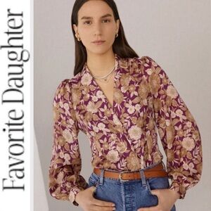 Favorite Daughter Purple Floral Wrap-Style Blouse Size S